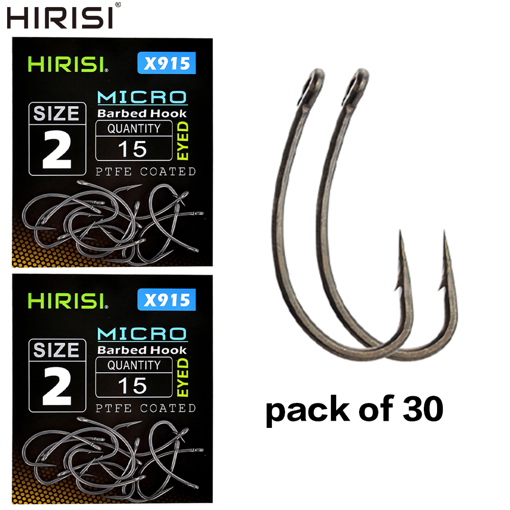 Fishing Hook Barbless - Hirisi 30x 鯉釣りフックアイマイクロバーブ高炭素鋼フィッシュフック PTFE コーティングされた釣りアクセサリー X915