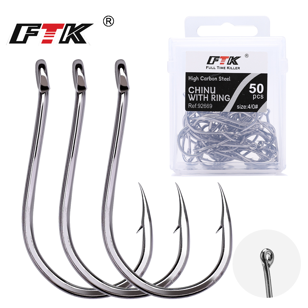 Fishing Hook Offset - FTK CHINU リング付きバーブ付きフィッシュフック 1/0 # -5/0