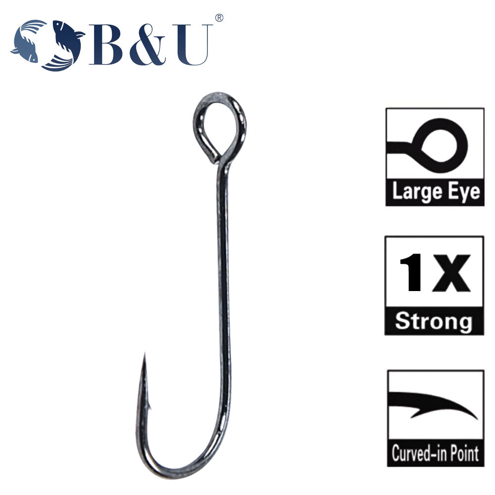 Fishing Hook Barbless - B&U 20個入り釣り針 ビッグアイズリング カーボンスチール シングルフック タックル