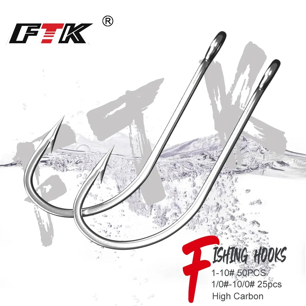 Fishing Hook Offset - FTK フィッシングフック 1-10 # 50個1/0 #