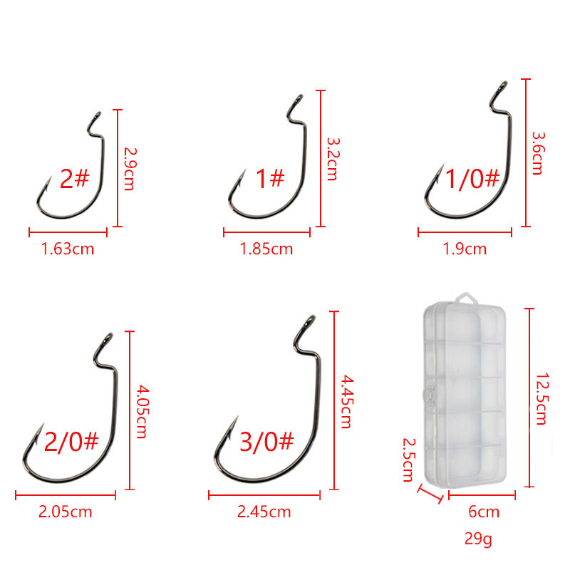 50 個ワイドワームフック炭素鋼オフセット釣り針低音有刺鉄線 - Fishing Hook Offset のレビューと価格