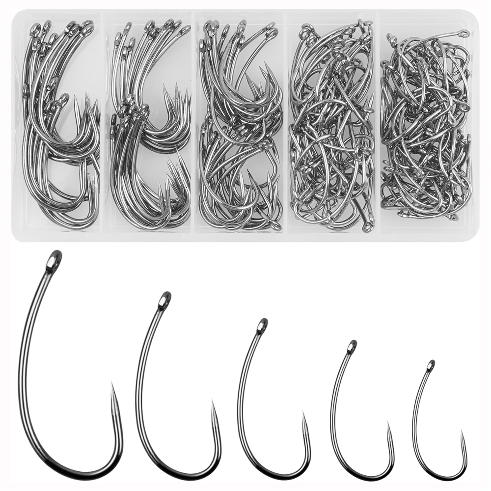 バーブレスフィッシングフックキット、湾曲したシャンク、フライ - Fishing Hook Barbless のレビューと価格