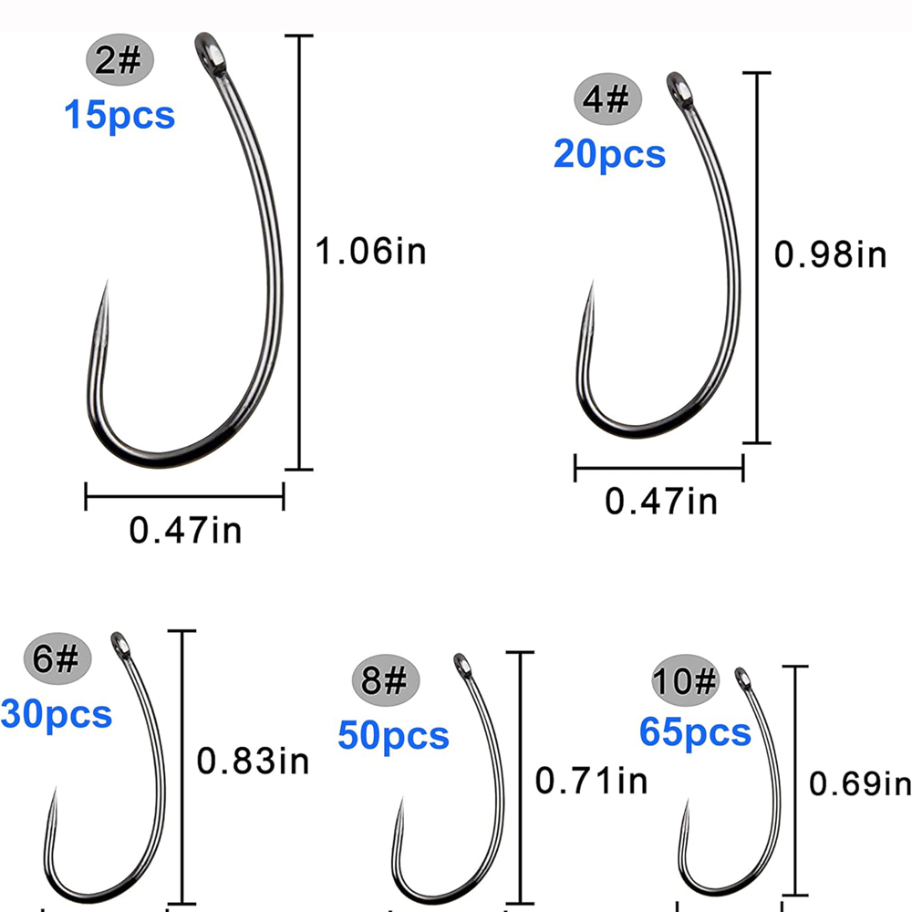 バーブレスフィッシングフックキット、湾曲したシャンク、フライ - Fishing Hook Barbless のレビューと価格