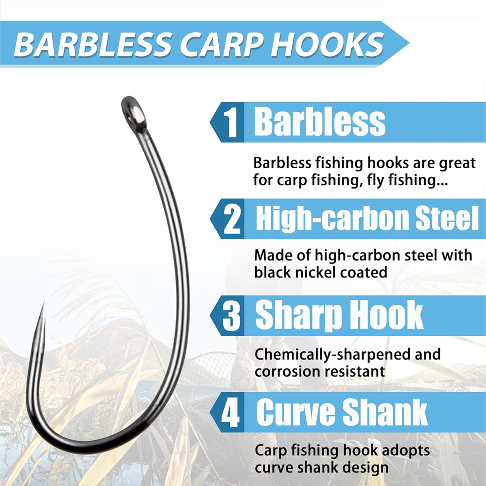 バーブレスフィッシングフックキット、湾曲したシャンク、フライ - Fishing Hook Barbless のレビューと価格