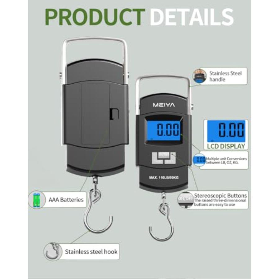 フィッシュスケール 110ポンド/50kg デジタルフィッシ - Fishing Hook Stainless Steel のレビューと価格