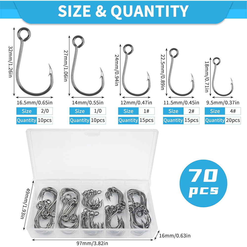 70 個釣りインラインシングルフックハードルアー用シングル交 - Fishing Hook Offset のレビューと価格