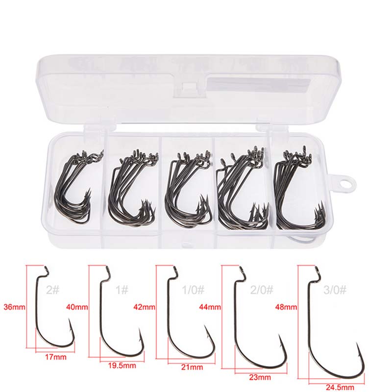 50個入り/箱 高炭素鋼製釣り針 オフセットワイドギャップバ - Fishing Hook Offset のレビューと価格