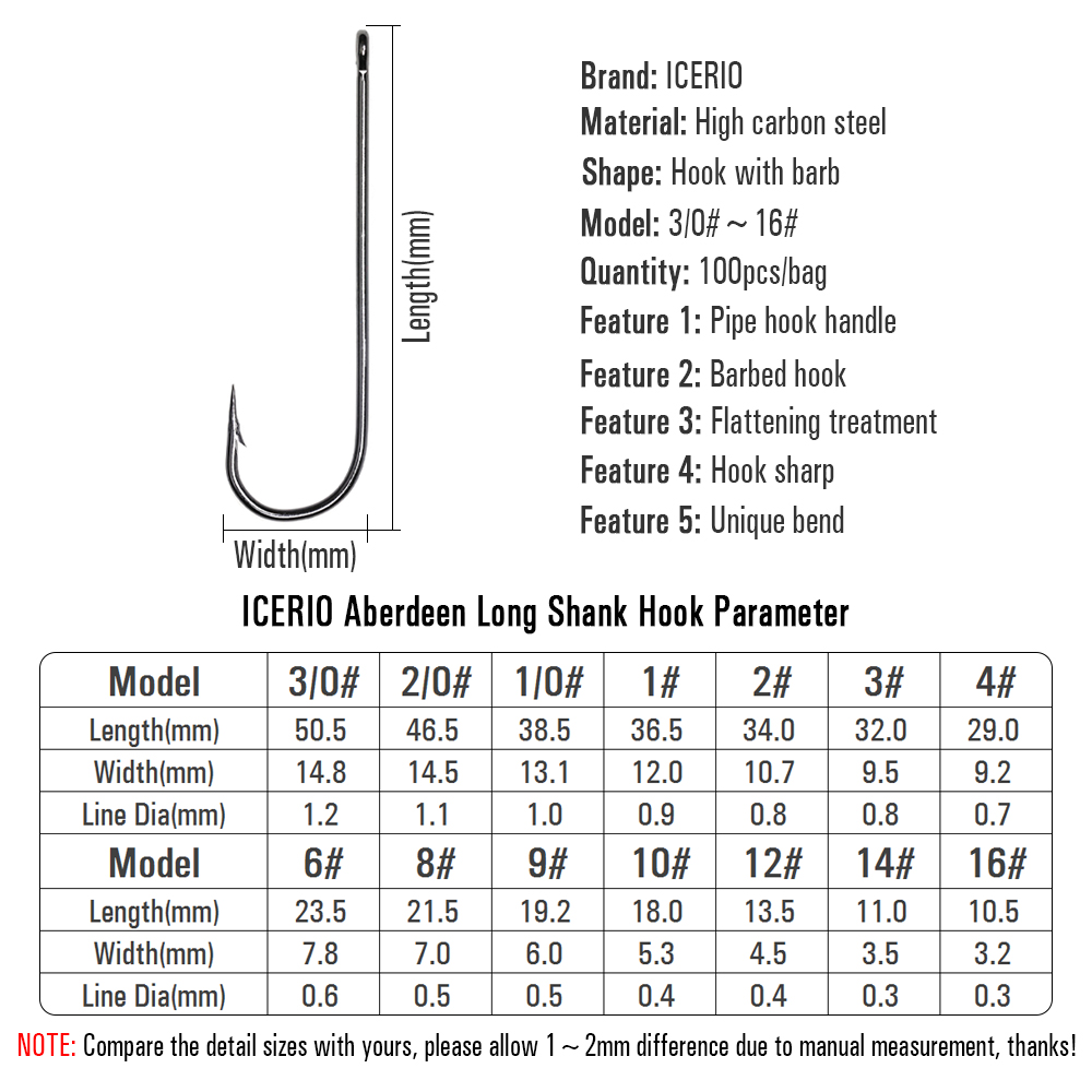 アイセリオ 100個 16 #   - 3/0 ロングシャン - Fishing Hook Barbless のレビューと価格